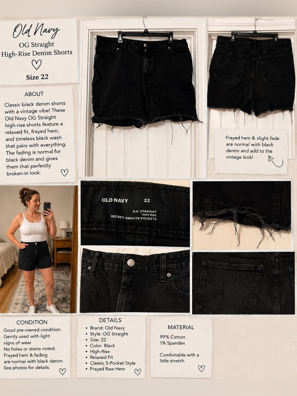 Old Navy Black OG Straight High-Rise Denim Shorts